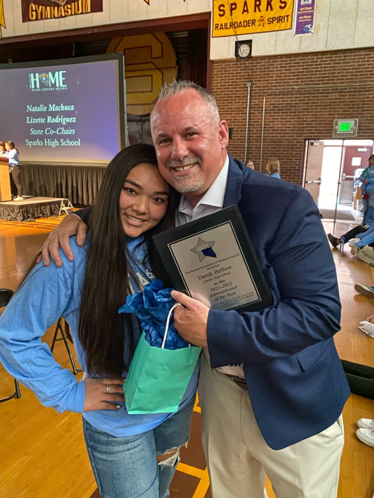 Alexis Morada with Derek Bellow, principal of Liberty High School in Henderson, NV