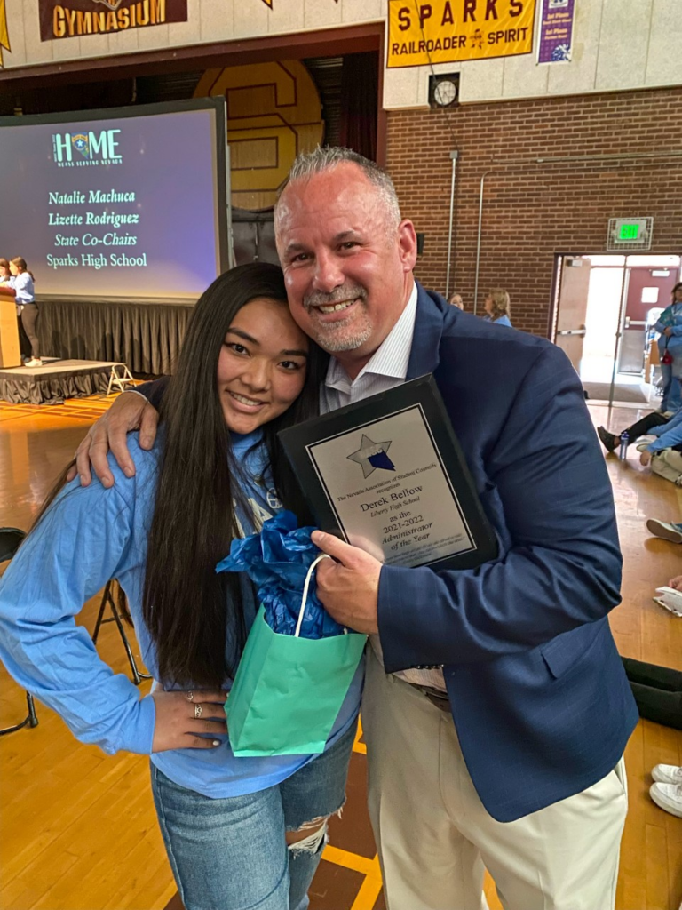  Alexis Morada with Derek Bellow, principal of Liberty High School in Henderson, NV