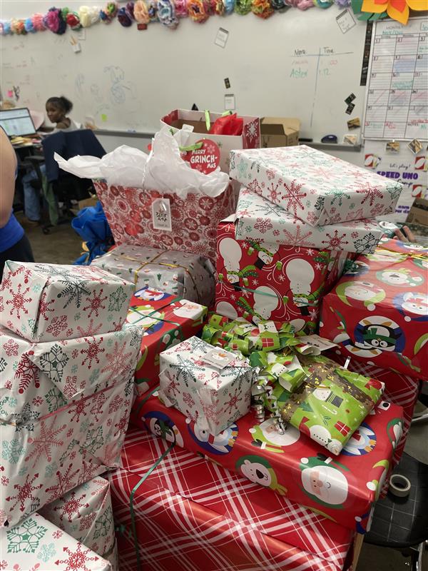 Presents from last year’s gift drive, which Jasmin Reyes-Contreras started at Roosevelt High School in Portland, OR. Photo courtesy of Jasmin Reyes-Contreras.